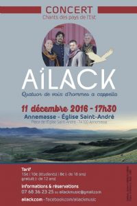 Aïlack, quatuor de voix d'hommes a capella. Le dimanche 11 décembre 2016 à Annemasse. Haute-Savoie.  17H30